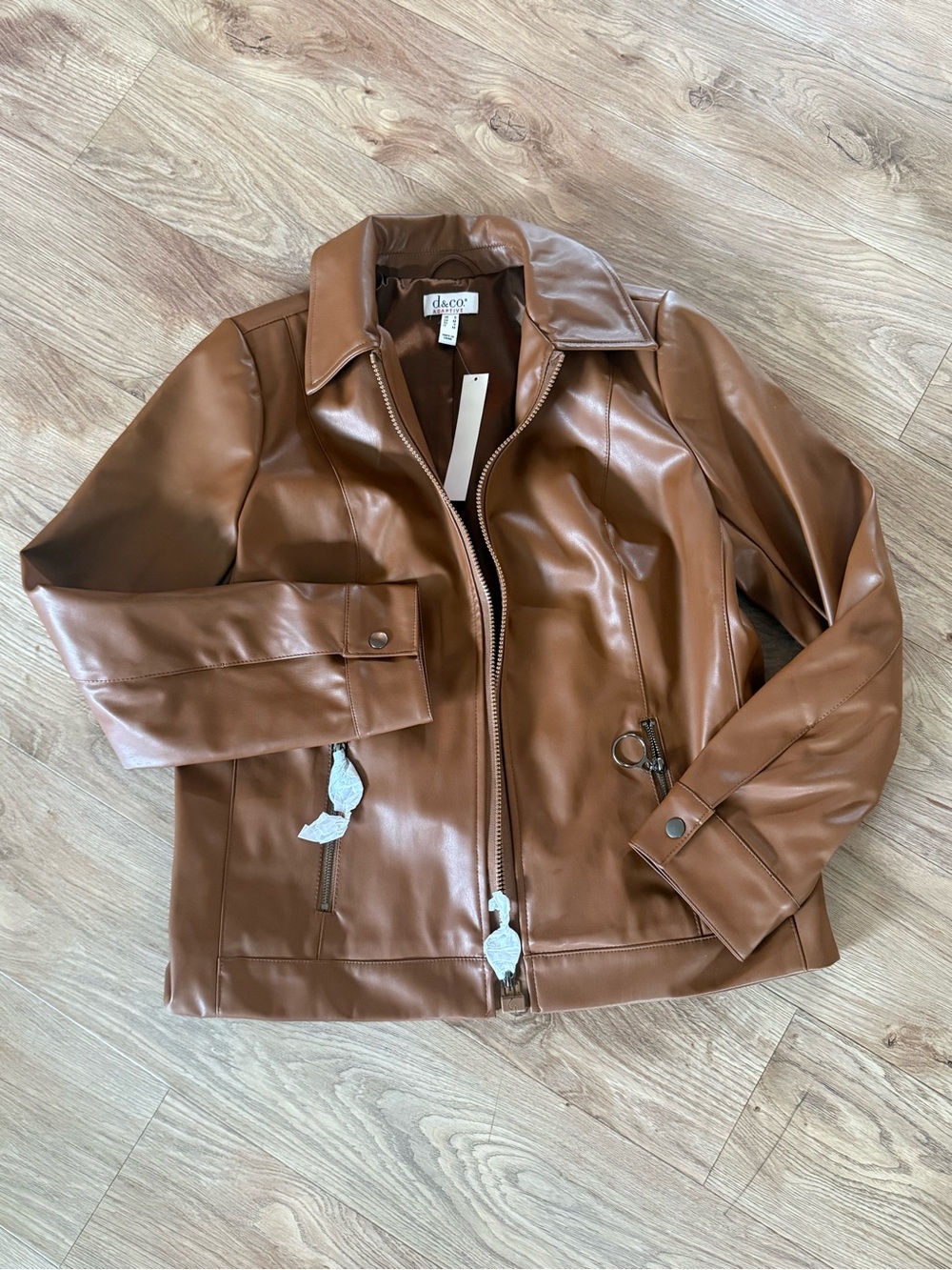 Faux Leather Brown Zipper jacket. Tan leather. New with tags!